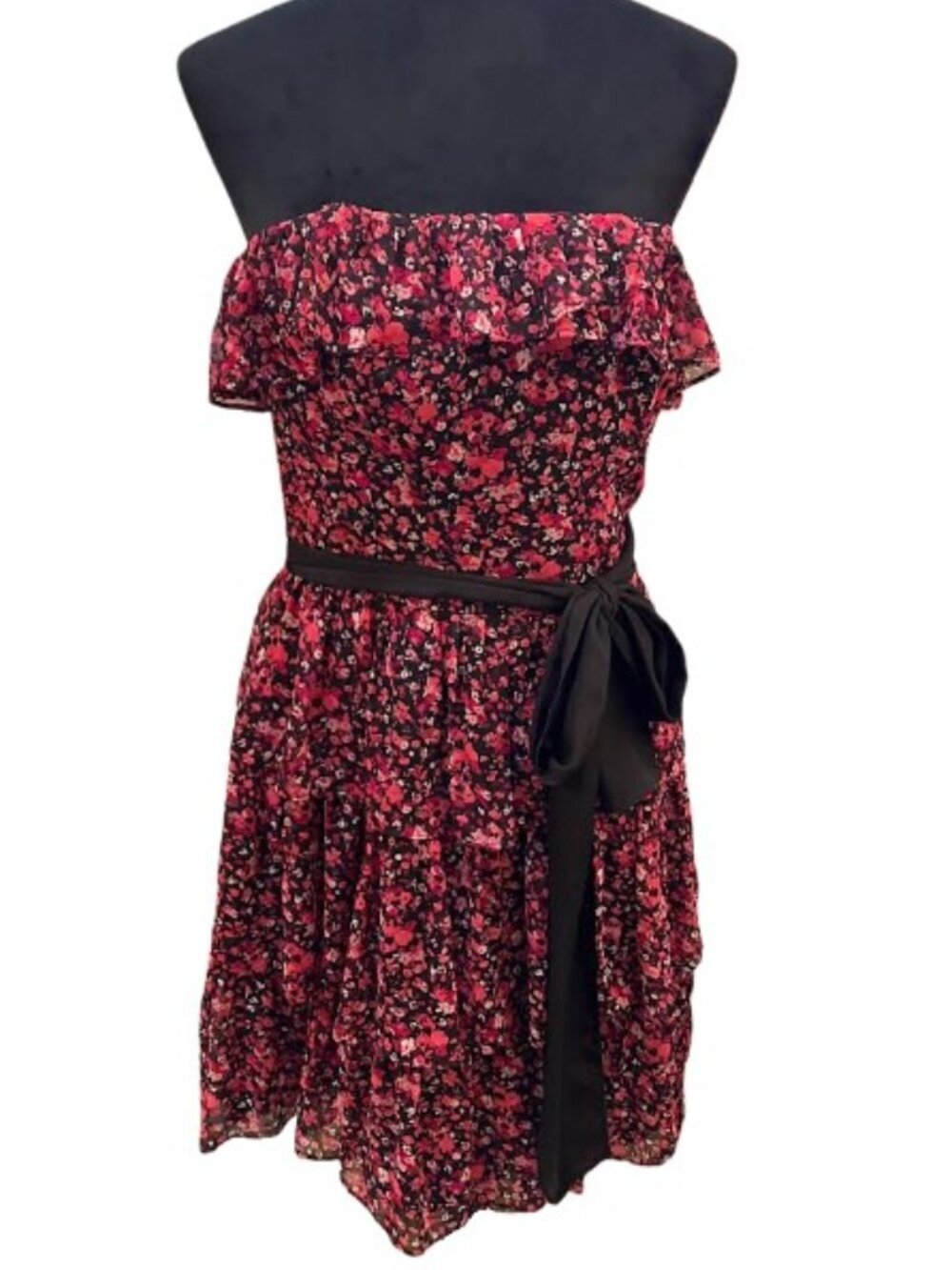 White House Black Market (WHBM) Floral Ruffled Strapless Dress Size 8 EUC
